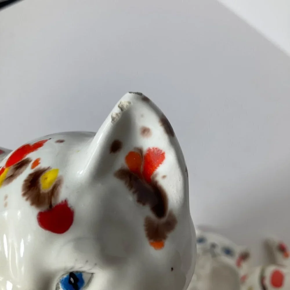 2 Ceramic Confetti Paint‎ Splashed Cats signed 4 x6, 5 x 5